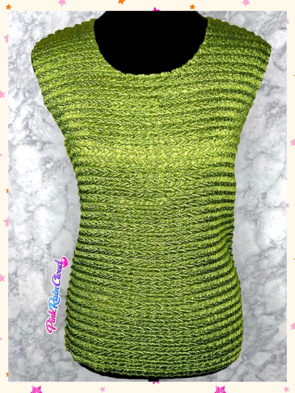 Nicola 90s Chartreuse Green Popcorn Texture Blouse Women’s XL Stretch Sleeveless